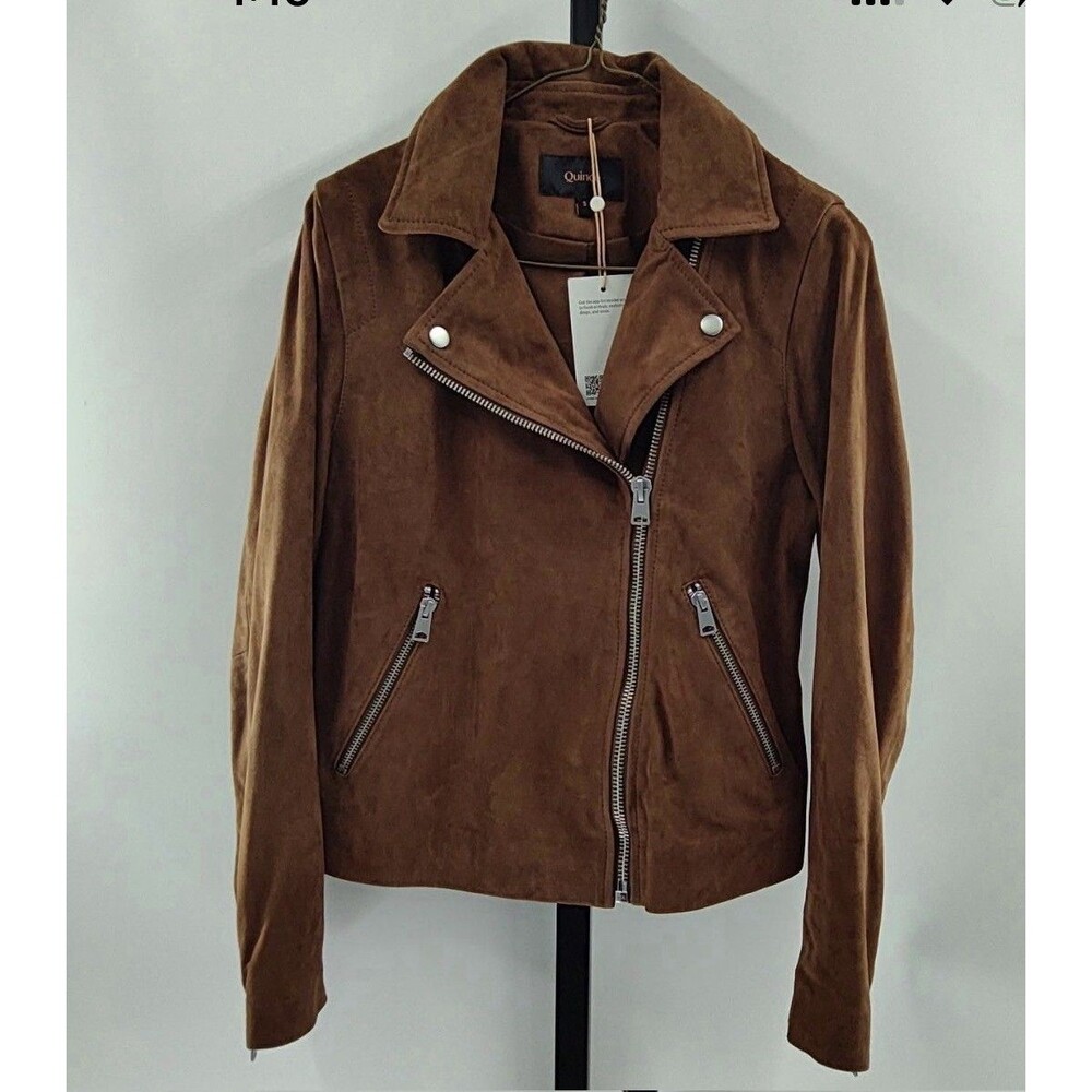 Quince Women 100% Suede Biker Jacket Chestnut Brown Outerwear S